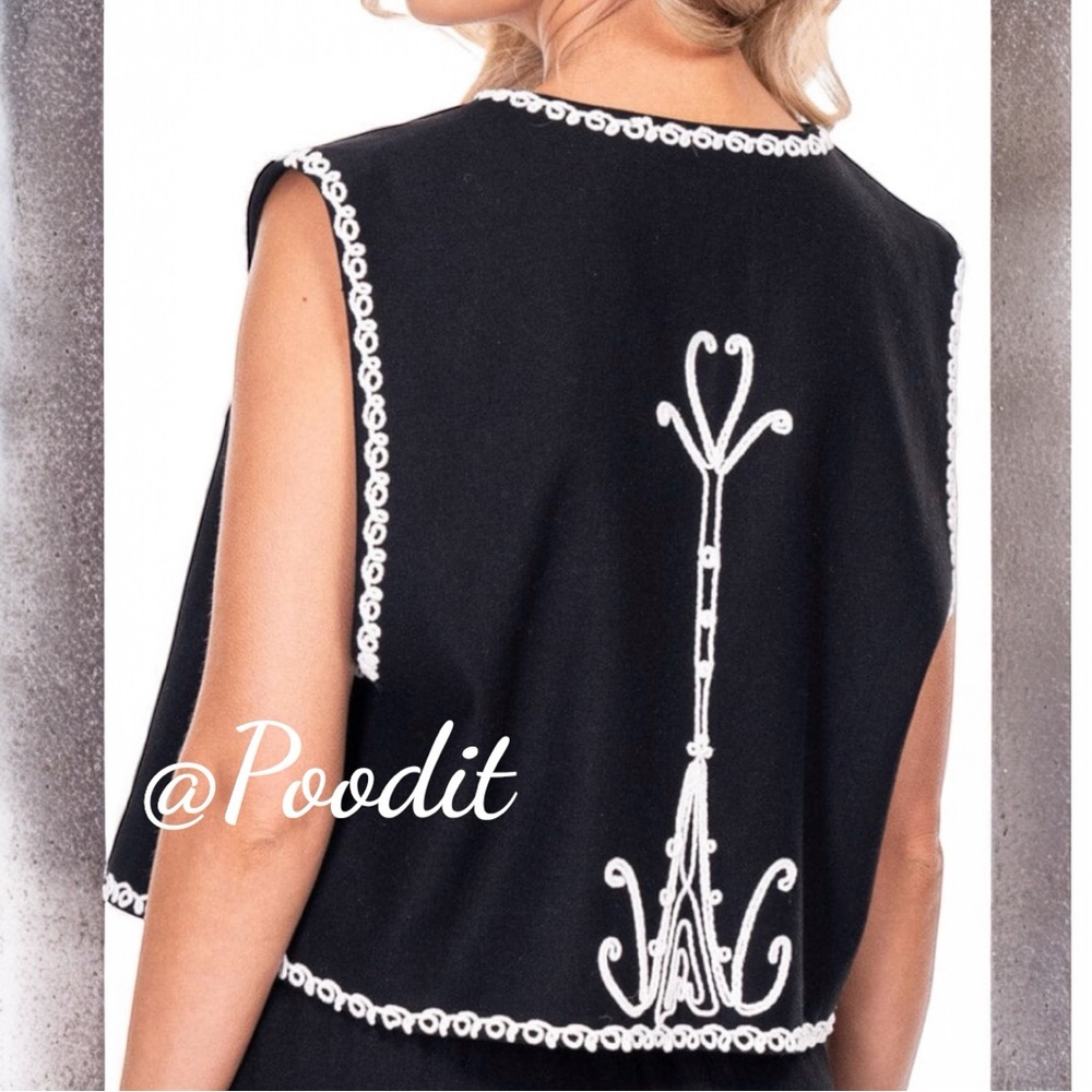 GALITA black detailed open front linen vest S M L - Picture 3 of 5